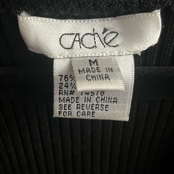 Cache Black red bead sequin floral ribbed sweater sleeveless tank top stretch - Picture 5 of 6